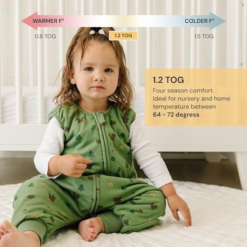 Image of Tealbee Dreamsuit Toddler Sleep Sack with Feet - Walker Sleep Bag with Legs, Rayon made from Bamboo, All Season 1.2 TOG, 2-Way Zipper, 2T-3T - Forest