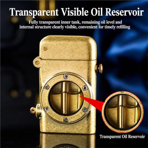 Encendedor de queroseno con tanque transparente visible, tapa abatible y seguro de latón mecánico 6