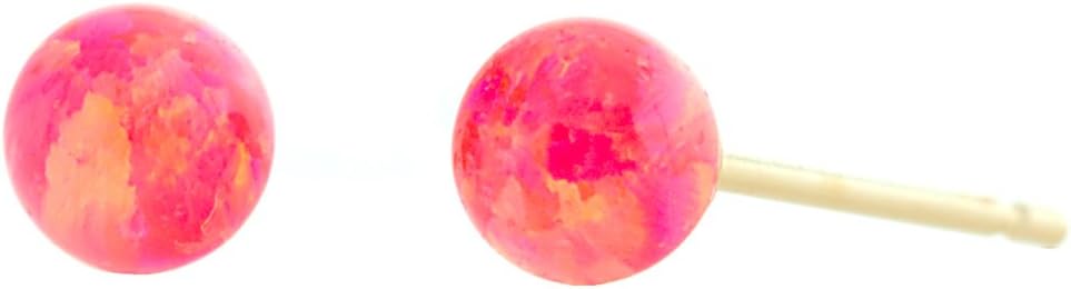 14K Yellow Gold 4mm Created Opal Ball Stud Earrings