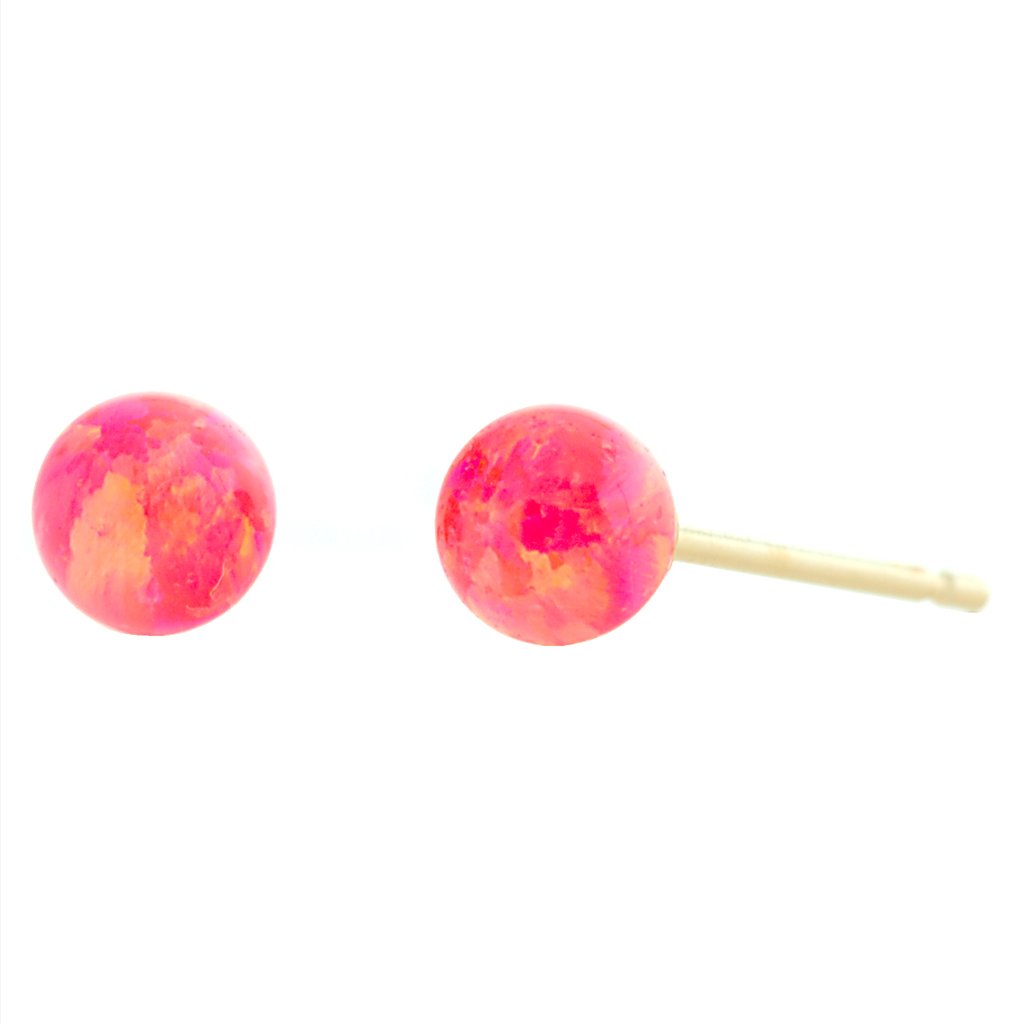 14K Yellow Gold 4mm Created Opal Ball Stud Earrings