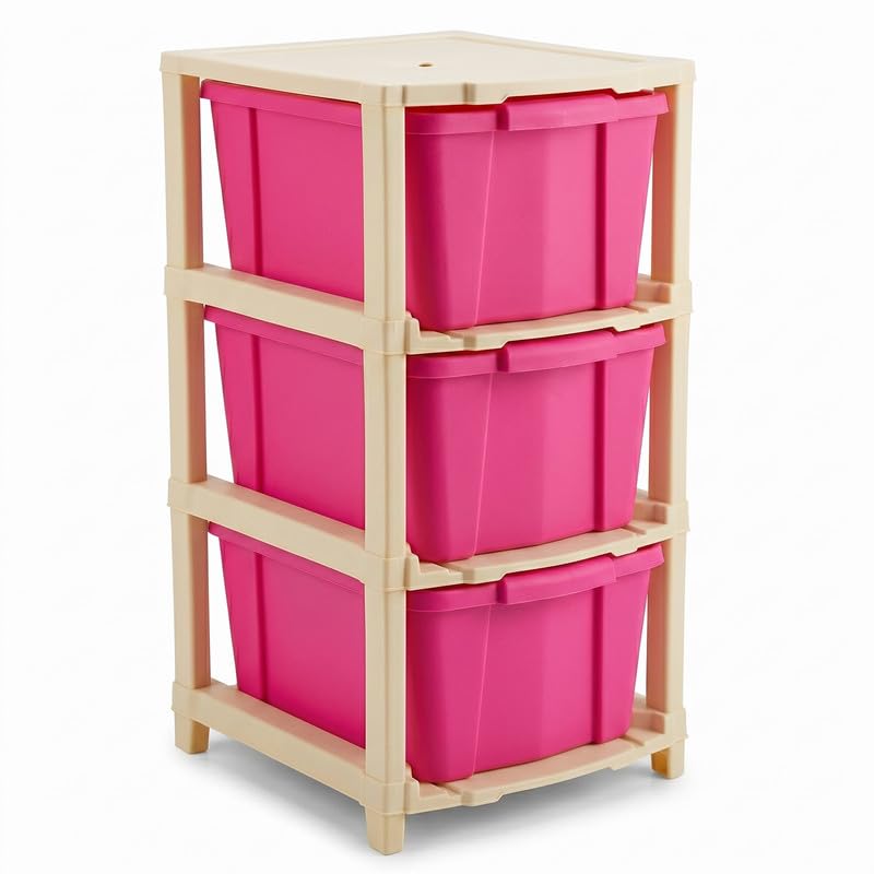 Image of Kavira Plastic Drawer Storage Tower - Space Organizer|Pink,3 Layer