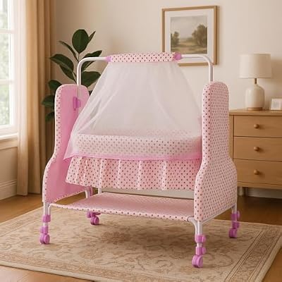 PANDAORIGINALS Jumbo Baby Cradle|Soft Cushion Baby Jhula/Paalna Cute cot with Mosquito Net for 0-9 Months Boys and Girls