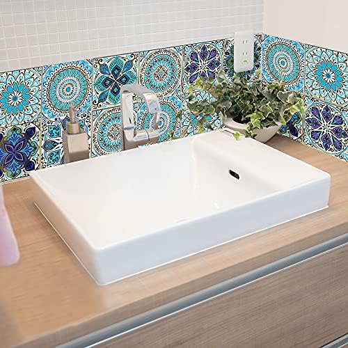 Betinyar 30 Pcs Tile Stickers Peel and Stick Self Adhesive Tiles Backsplash, Waterproof Decorative Tile Stickers, Kitchen Bathroom Furniture Staircase Home Decor (Blue)