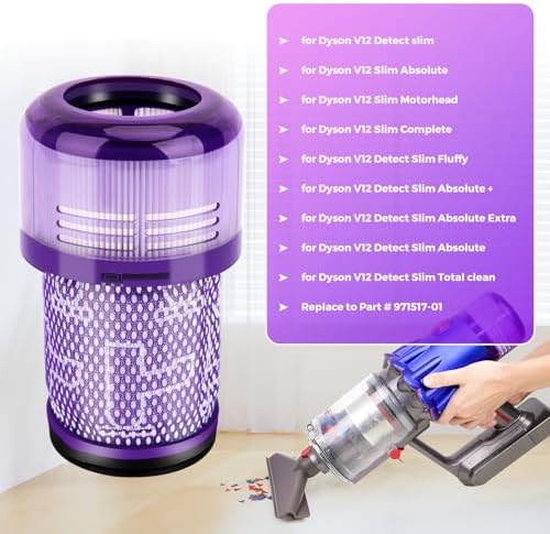 Filtr do Dyson V12, zestaw 2 filtrów HEPA zmywalny wymienny do Dyson V12 Detect Slim Absolute Extra Fluffy Total Clean Motorhead Complete Clean odkurzacz, część zamienna # 971517-01