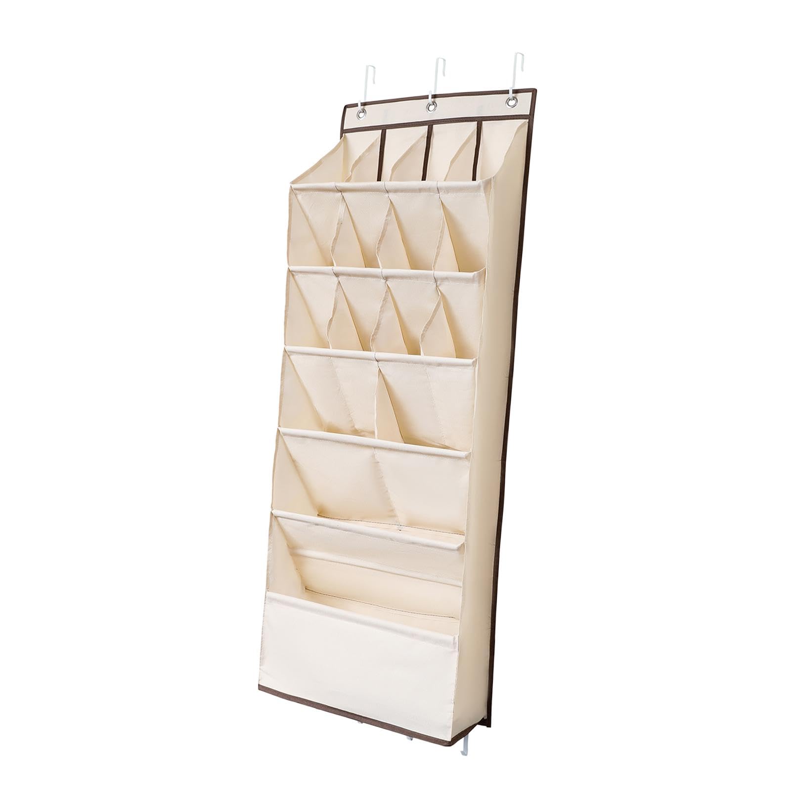 Étagère à chaussures suspendue en tissu beige premium avec grands compartiments