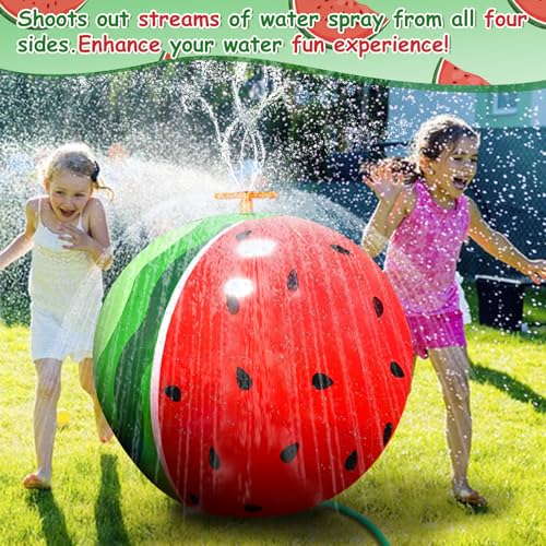 iGeeKid Inflatable Sprinkler for Kids, 35” Giant Watermelon Spray Water Ball Spary from 4 Sides Water Sprinkler for Kids Toddlers Summer Outdoor Water Toys for Yard Garden Water Party