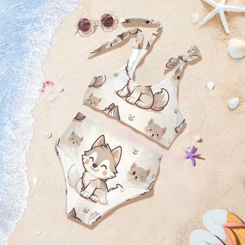 Girls' Bikini Set, Cute Wolf Kids Swimsuit 2 Pcs Beach Bathing Suit4