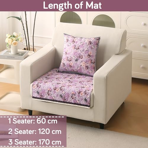 Image of HOKIPO 'Florentina Series' Premium Holland Velvet Sofa Cover Mat for 1 Seater Sofa with Foam Filling for Extra Softness, Anti-Slip Backing, Peony Lavender (IN-878-V6*1)