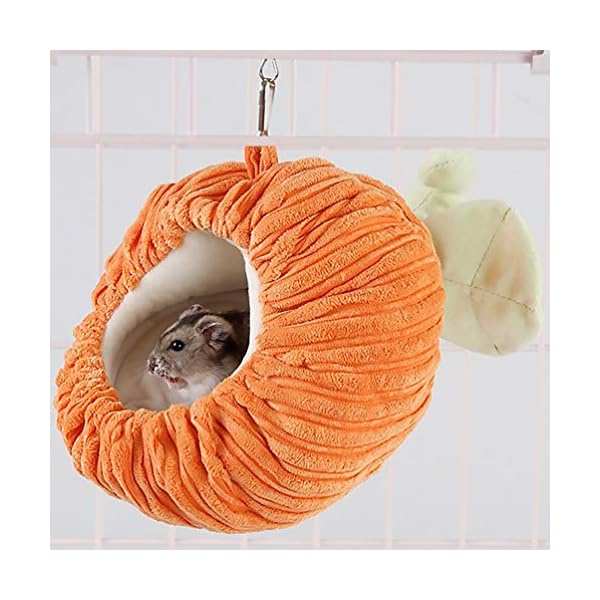 Balacoo hamster cage hammock warm winter pumpkin shape flannel guinea pig hanging cage hedgehog nest soft bed for halloween small pet animals (orange) - image 6