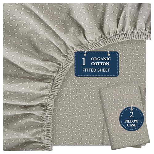Image of Organic Cotton King Fitted Sheet - Ultra Soft & Breathable with 2 Pillow Covers, 35cm Deep Pocket, Elastic Edges Bottom Sheet - Sundrop