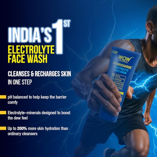 Image of WOW Skin Science Hydrocharge Electrolyte Face Wash with ElectroDew Tech | India's 1st Electrolyte Cleanser with Sodium, Magnesium, Hyaluronic Acid & Coconut Water | pH 5-6 | 100ml