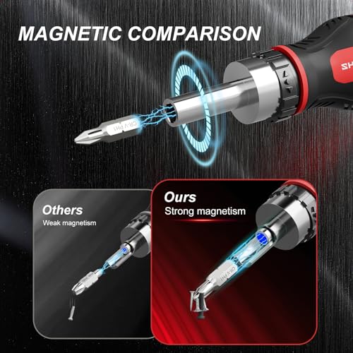 Image of SHARDEN 8 in 1 Stubby Ratcheting Screwdriver Multi Short Screw Driver Set with 6 CRV Bits Phillips, Slotted, Torx, Portable All-in-One Repair Tool Kit for Home DIY Tables, Doors, Chairs