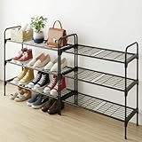 Tujurich 3-Tier Shoe Rack Organlzer, Rustproof lron, Spaclous Shoe Storage Shelf for Closet or Entryway, Fits Sneakers & Slippers, Black