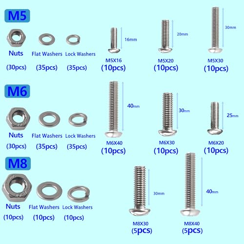 HVDHYY Nuts and Bolts Set M5 M6 M8 Machine Screws & Nuts Assortment 304 Stainless Steel Bolt kit Hex Socket Button with a Reusable Storage Box (300pcs) - Image 2