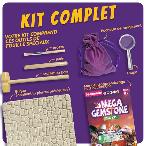 Méga Kit de Fouille de Pierres Précieuses pour Enfants – 18 Cristaux, Minéraux et Roches Réels – Dès 8 Ans – Image 5