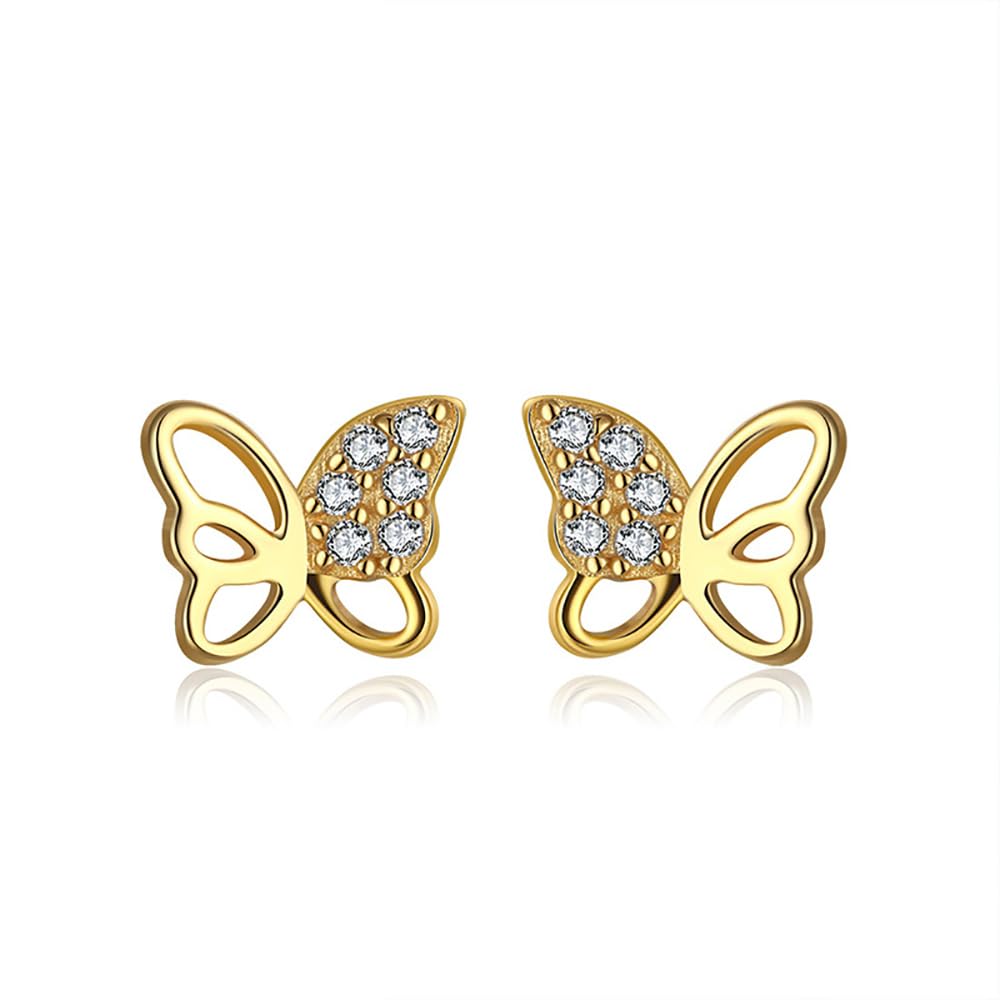 WBDWWTD Massive 14K Gold über Sterling Silber Ohrstecker, Zirkonia Schmetterling Ohrringe/Silber Ohrringe für Frauen