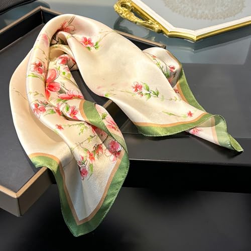 100% Mulberry Silk Neck Scarf - 21"x21" Small Printed Square Neckerchief Scarves for Women Gift Packed2