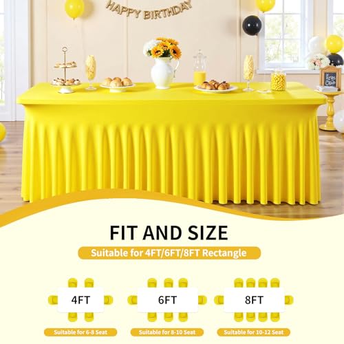 Image of Outpain 4Pack Yellow 6ft x 72in Rectangle Spandex /Polyester Blend Tablecloths for Standard Folding Tables - Wrinkle, Stain & Fade Resistant - Perfect for Multiple Occasions