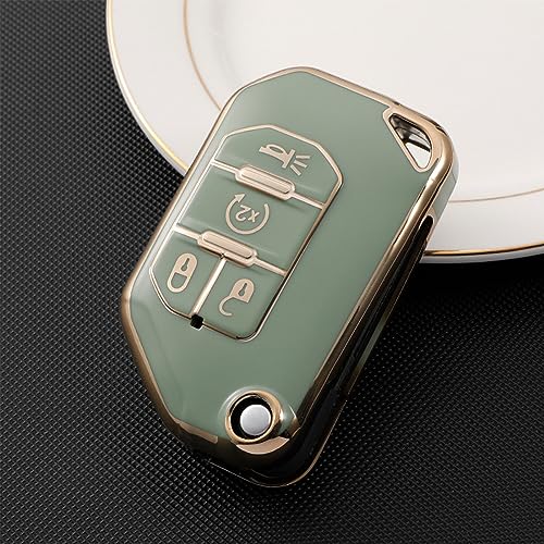 Coque pour clé Jeep verte : boîtier TPU Wrangler Gladiator 4 boutons