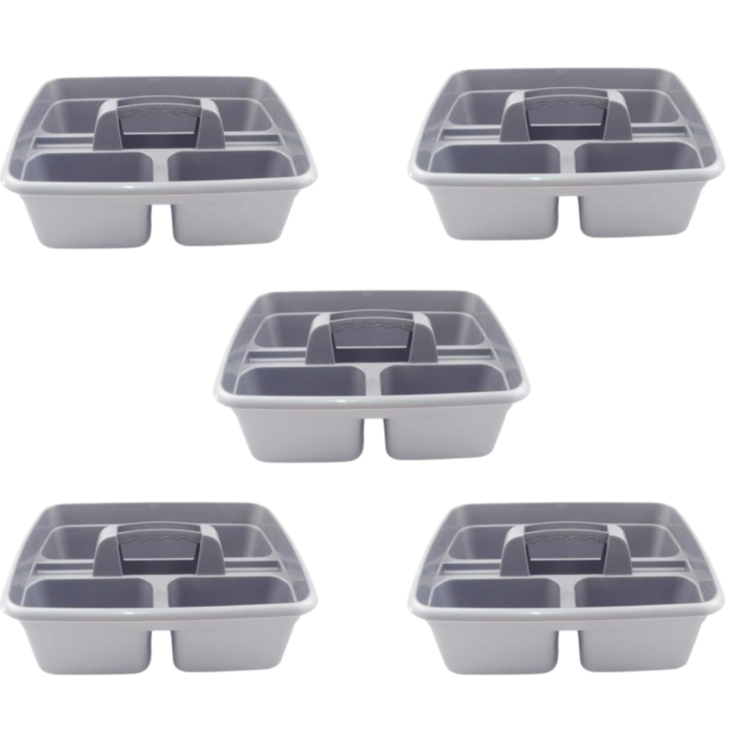 SuperPetStoreUK247 Caddy Tray – 12" x 15" 3 Compartment Polypropylene Carrying Container with Handle – Cleaning Tool Storage Caddy – Colour Coded – For Home Garden Equestrian Silver Pack of 5