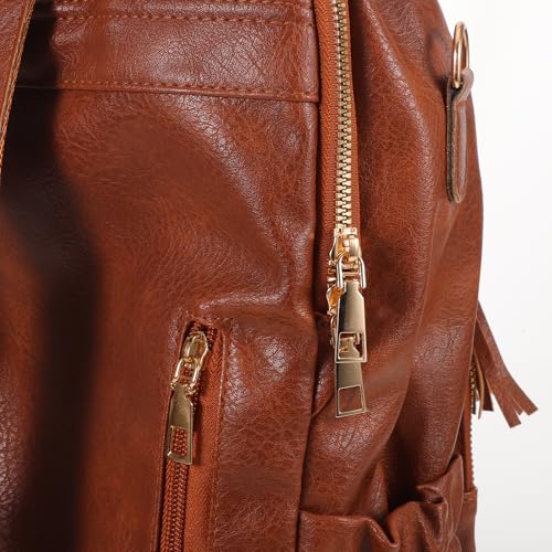 Sac à dos marron polyuréthane multi-compartiments femme vintage
