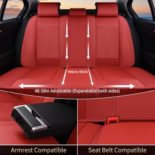 Image of FLORICH Seat Covers, Car Seat Covers Full Set, Luxury Nappa Leather Seat Covers, Breathable and Waterproof Car Seat Protector 5 Seat, Automotive Seat Covers Universal Fit for Most Cars-Red
