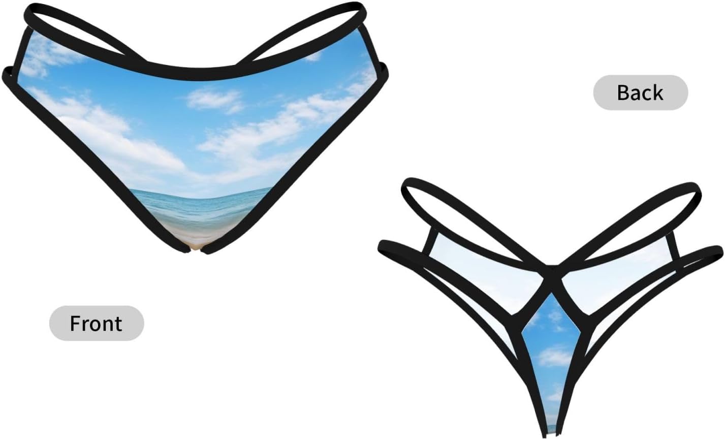 Beautiful View Of The Sea3 Print Sexy Underwear G String Thongs For Women Low Rise No Show Workout Panties For Sports And Yoga Black
