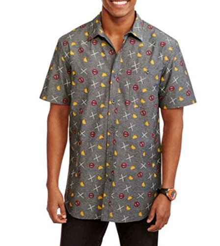 Marvel Deadpool Men's Deadpool Tacos & Swords Button Up Short Sleeve Woven Shirt, Dark Grey, Small