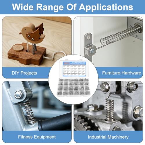 Druckfedern Sortiment Kit, 390 Stück 304 Edelstahl Kleine Federn Set Edelstahl Druckfeder, 24 verschiedene Größen Mechanische Metall Mini Federn für DIY Zuhause Automobilreparaturen