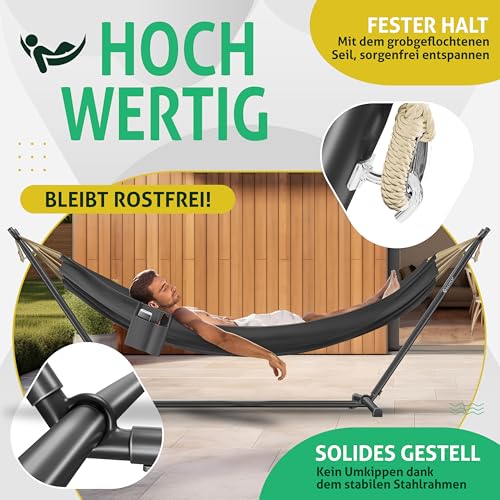 KESSER® Hängematte Lake mit Gestell, Doppel für 2 Personen, 200kg Belastbarkeit, Indoor & Outdoor, XXL Hängesessel, Garten, Pool, Balkon, Terrasse, Inkl. Kissen, Beutel & Tasche, Anthrazit 4