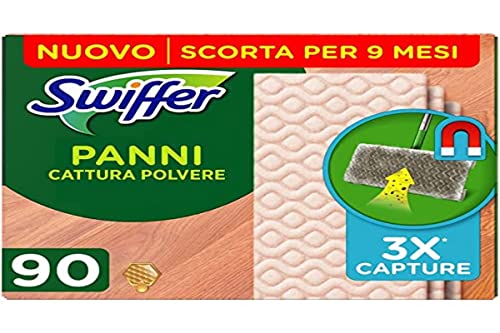 Swiffer - Toallitas secas (90 toallitas limpiadoras para suelos y parquet de madera (3 x 30 toallitas), atrapa y retiene 3 veces más polvo, suciedad y cerdas que una escoba clásica