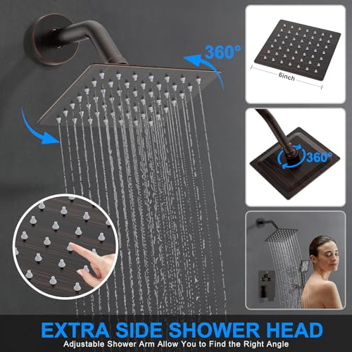 Image of Shower Faucet Set, 12 inch Ceiling Mount Rainfall Shower System with 2 Rain Shower Head and Multi-function Handheld Head Push Button Diverter Shower Faucet Trim Kit (12 inch, Oil Rubbed Bronze)