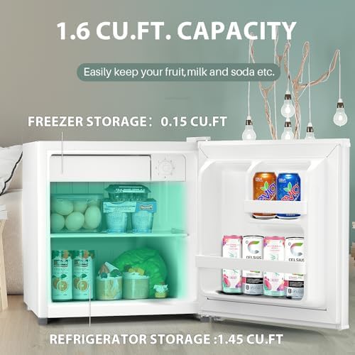 Kismile Compact Fridge with Freezer, 1.6 Cu.ft Mini Refrigerators with Removable Shelves, Adjustable Thermostat, Reversible Single Door, Low Noise,Small Refrigerator for Apartment/Home/Office (White) 4 51cTb+F26bL. AC