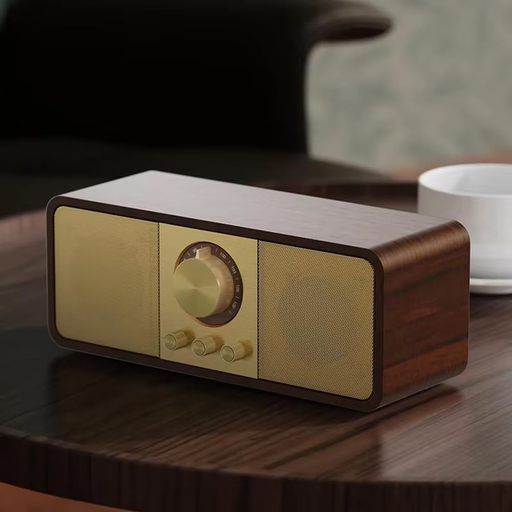 Radio FM Portable Rétro en Bois, Récepteur sans, Stéréo Hi-FI, Haut-Parleurs Bluetooth, Support Carte TF/Disque Auxiliaire A