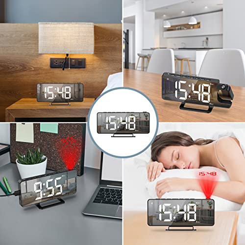 Ankilo Projection Alarm Clock For Bedroom Ceiling, 7.5" Digital Clock With 180° Projector, 6-Level Dimmer, 15-Level Volume, Dual Alarm Clock, Usb Charging Port, Projection Clock For Children, Elders #TOP7