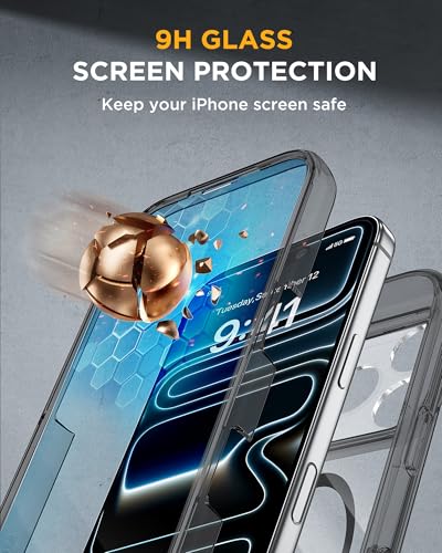 Image of Miracase for iPhone 17 Pro Max Case 6.9 inch Full-Body Phone Case with Built-in Glass Screen Protector& Full Camera Protector,[Magnetic with MagSafe] Drop Proof 17 ProMax Cover, Clear Black