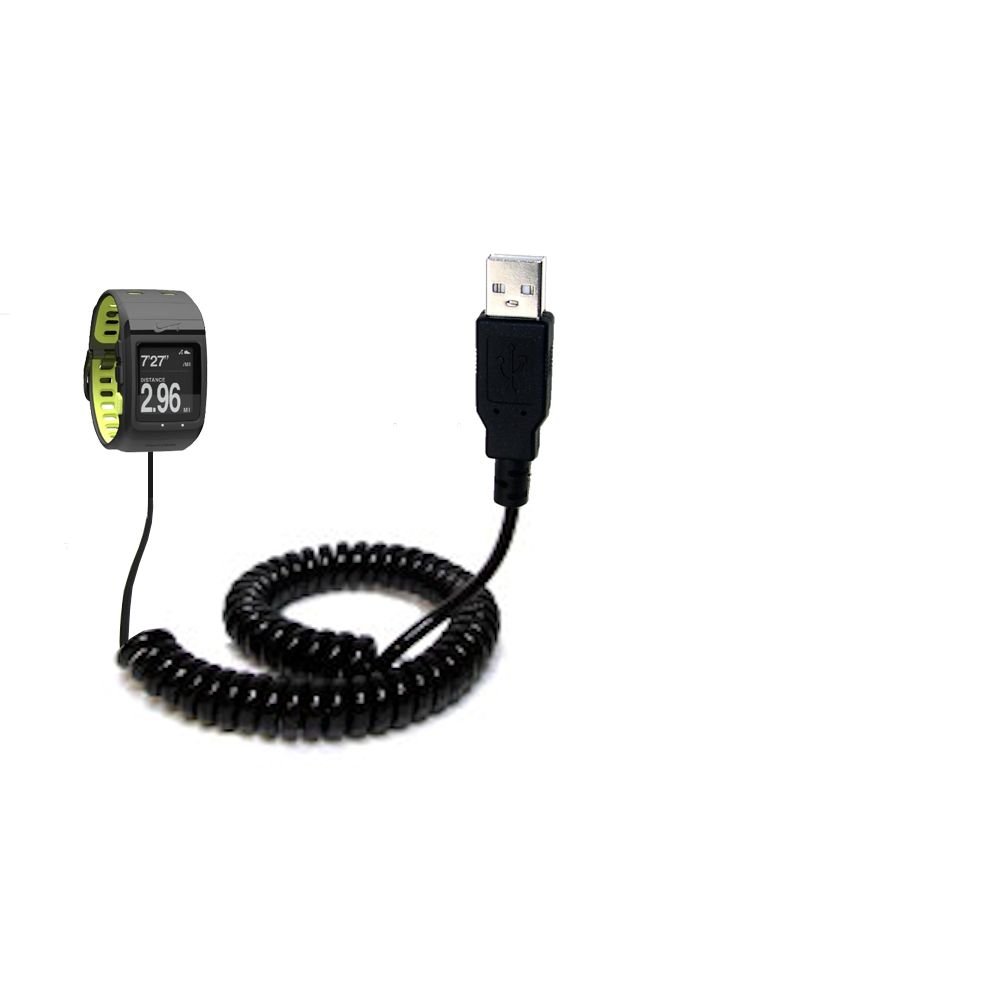 Gomadic USB Charging Data Coiled Cable for The Nike SportWatch GPS Will Charge and Data sync with one Unique TipExchange Enabled Cable