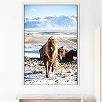 Framed Canvas Wall Art Horse Animals Dramatic Farmhouse/Country Horse Living Room Multicolor Photography - 16x24 inches