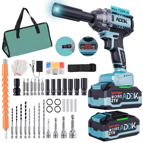 BRILVERDE - Llave de impacto inalámbrica sin rosca, 21 V, atornillador eléctrico, 650 Nm, con 2 unidades, 4,0 Ah, baterías, 6 velocidades, 2600 RPM, para camión de coche, cambio de neumáticos (B)