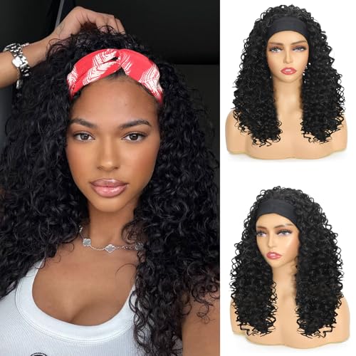 CINHOO Curly Headband Wigs for Black Women 16inch Short Shoulder