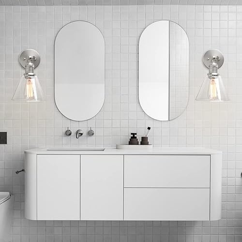 Miniatura 4 de Yosoan Aplique de pared, 1 luz vintage industrial con embudo de vidrio transparente, lámparas de pared para baño, porche, cocina, sala de estar,