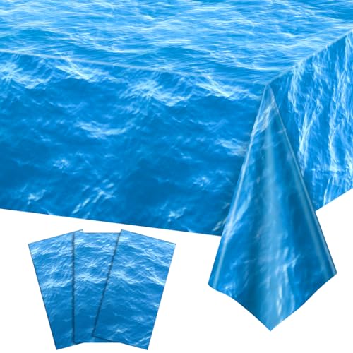 3 Pack Ocean Waves Plastic Tablecloth, 54 X 108Inch Disposable Water Print Table Cloths for Rectangle Table Ocean Party Decor Waterproof Tables Cover for Beach Pool Under The Sea Party Decoration