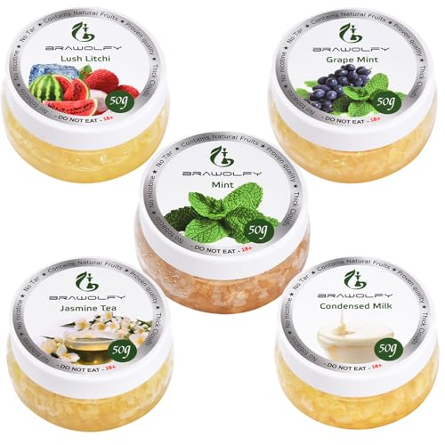 BRAWOLFY シーシャ フレーバー Shisha Friut, Hookah Mix Flavors Set, 50-Gram (Pack of 5) 250 Grams of Flavor, Tobacco & Nicotine Free 水たばこニ