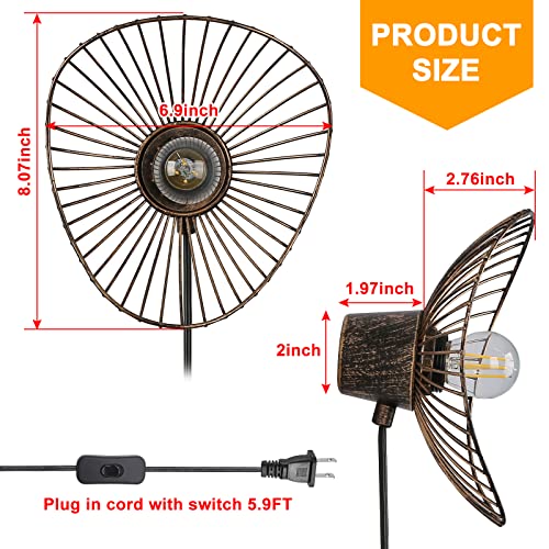 Unique Industrial Plug In Wall Sconces, Metal Art Wall Lamp With Plug In Cord For Bedroom, Living Room, Retro Wall Mounted Reading Light Fixture, Modern Mid-Century Vintage Wall Décor, Black (No Bulb) #TOP5