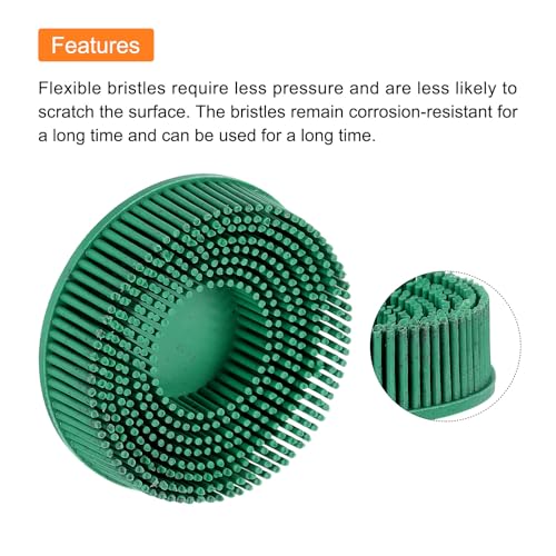 Image of HARFINGTON Bristle Disc 3 inch 50 Grit R-Type Abrasive Brush Coarse Bristle Disc Deburring Electric Disc Brush Attachment Abrasive Coating Removal Disc for Metal, Green