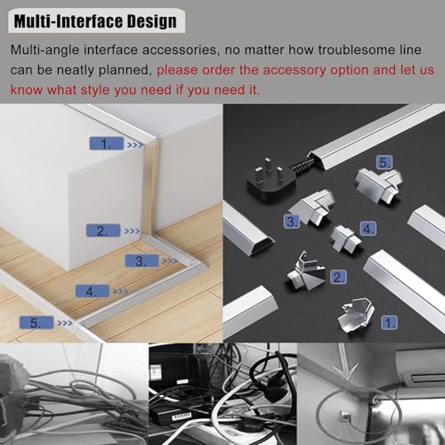 Canal para Gestión de Cables Autoadhesivo, Ocultador de Cables para TV en Pared, Bandeja de Aluminio Impermeable para Oficina en Casa Debajo del Escritorio, 100 cm Largo (Conector2, Ancho x Alto 15x9 mm) miniatura 2