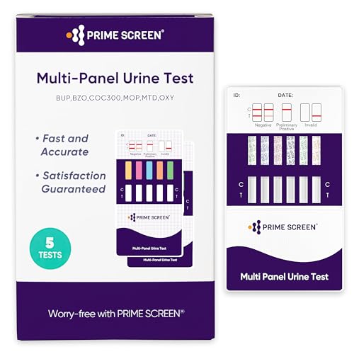 [5 Pack] Prime Screen Multi-Panel Urine Test- 6 Panel (BUP,BZO,COC,MOP,MTD,OXY)- WDOA-865NT