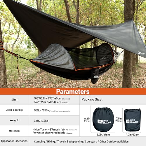 Himalaya Camping Hammock with Rain Fly Tarp & Mosquito Net, Portable Camping Hammock for Adults, Waterproof, Lightweight, Backpacking, Travel & Survival, Outdoor & Indoor Yard - Image 3