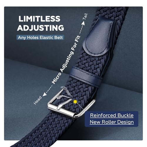 JASGOOD Braided Stretch Belt for Men Golf Casual Fabric Elastic Woven Belt 1 3/8" Adjustable Work3