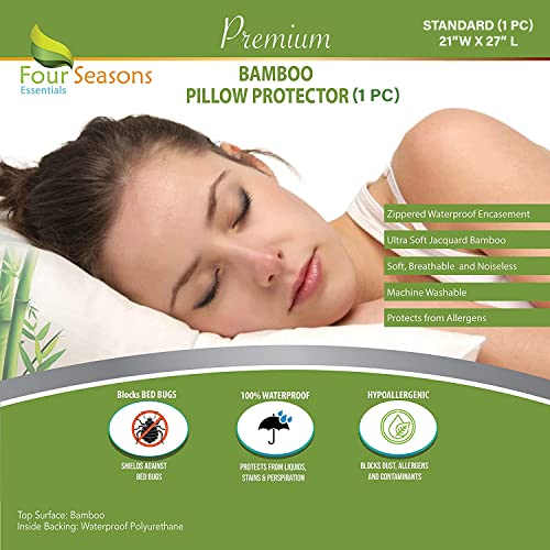 Bamboo Pillow Protector Standard (1 Pc) – Pillow Cover Waterproof Hypoallergenic Dust Proof Zippered Encasement #TOP16